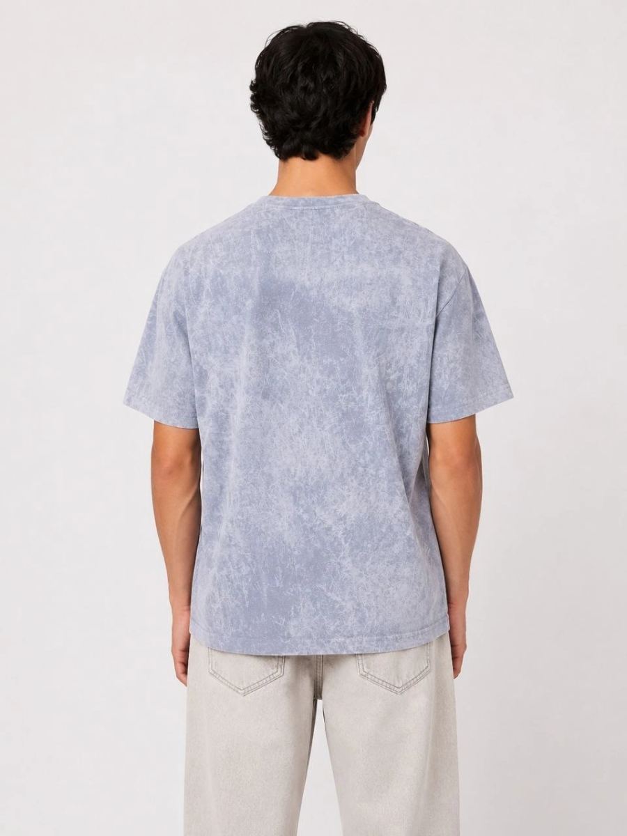 Erkek Yıkamalı Washed Effect Tişört Bisiklet Yaka Sokak Stil Kısa Kol T-Shirt - Gri