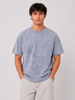 Erkek Yıkamalı Washed Effect Tişört Bisiklet Yaka Sokak Stil Kısa Kol T-Shirt - Gri