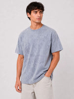 Erkek Yıkamalı Washed Effect Tişört Bisiklet Yaka Sokak Stil Kısa Kol T-Shirt - Gri