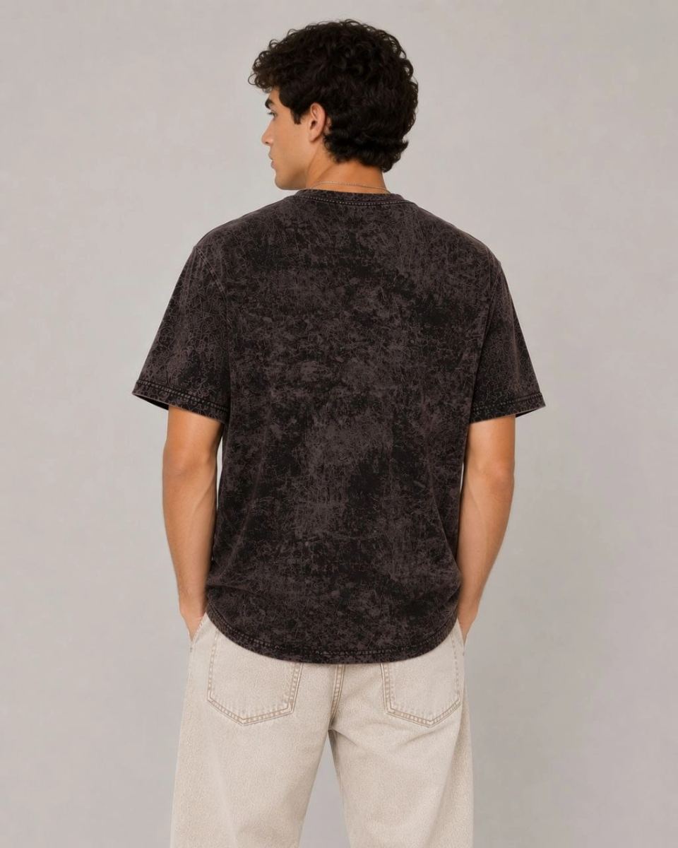 Erkek Yıkamalı Washed Effect Tişört Bisiklet Yaka Sokak Stil Kısa Kol T-Shirt - Füme