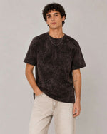 Erkek Yıkamalı Washed Effect Tişört Bisiklet Yaka Sokak Stil Kısa Kol T-Shirt - Füme