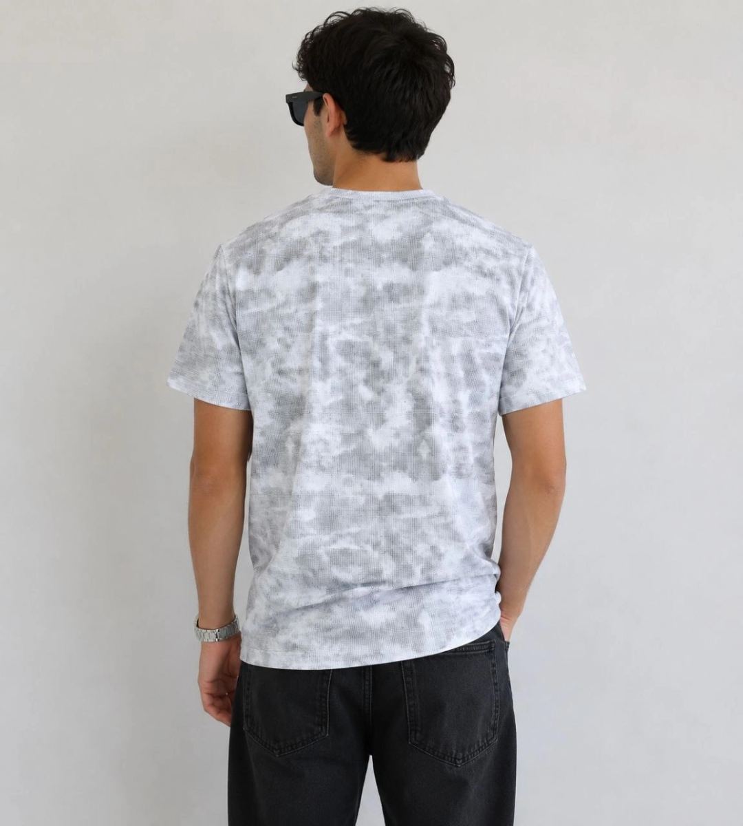 Erkek Batik Desenli Tişört Bisiklet Yaka Kısa Kol Regular Fit T-shirt - Gri