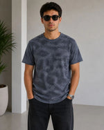 Erkek Batik Desenli Tişört Bisiklet Yaka Kısa Kol Regular Fit T-shirt - Füme