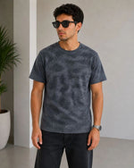 Erkek Batik Desenli Tişört Bisiklet Yaka Kısa Kol Regular Fit T-shirt - Füme