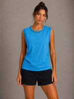 Kadın Kontrast Biyeli Kolsuz Atlet Bisiklet Yaka Yazlık Basic Atlet - Mavi