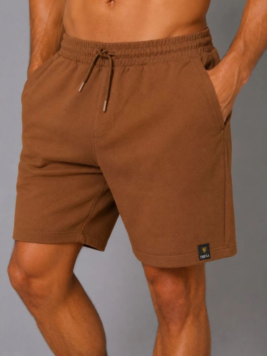 Erkek Dokuma Kumaş Cepli Bağcıklı Regular Fit Yazlık Şort - Kahverengi