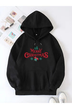 Yılbaşı Merry Christmas Baskılı Oversize Kapüşonlu Sweatshirt Hoodie - Siyah