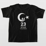 Çocuk 23 Nisan Ulusal Egemenlik ve Çocuk Bayramı Baskılı Bisiklet Yaka T-shirt - Siyah