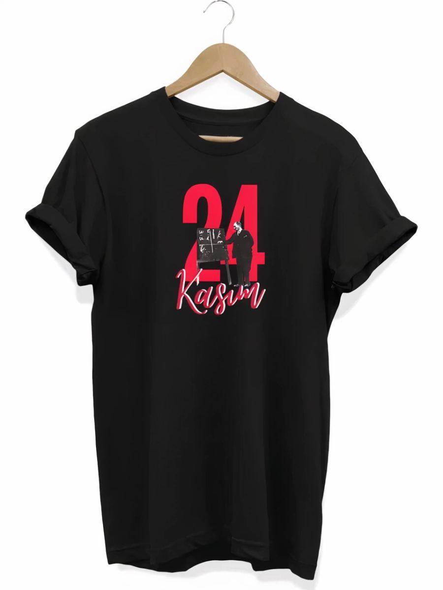 24 Kasım Öğretmenler Günü Öğretmen Hediyesi Baskılı Oversize T-shirt - Siyah