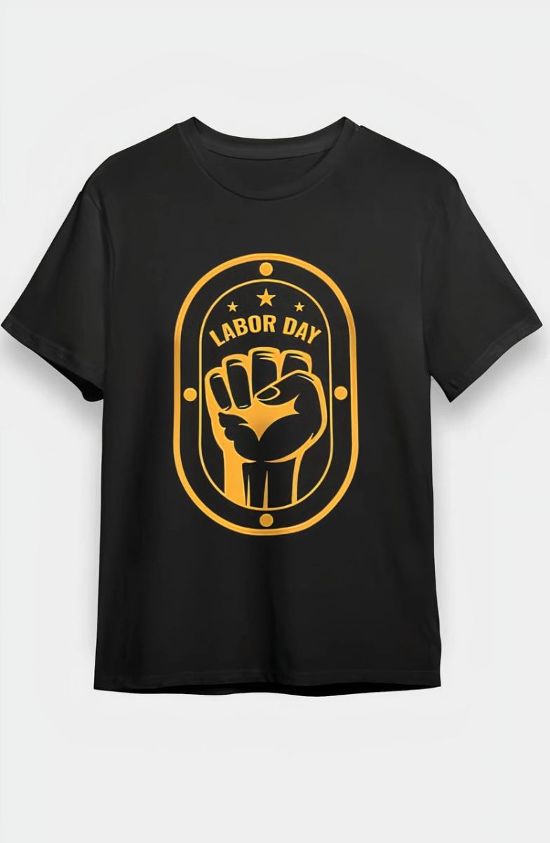 1 Mayıs Labor Day Emekçi Temalı Baskılı Oversize Bisiklet Yaka T-shirt - Siyah