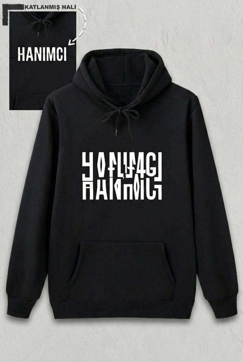 Sevgililer Günü Hanımcı Hediye Baskılı Oversize Kapüşonlu Sweatshirt - Siya