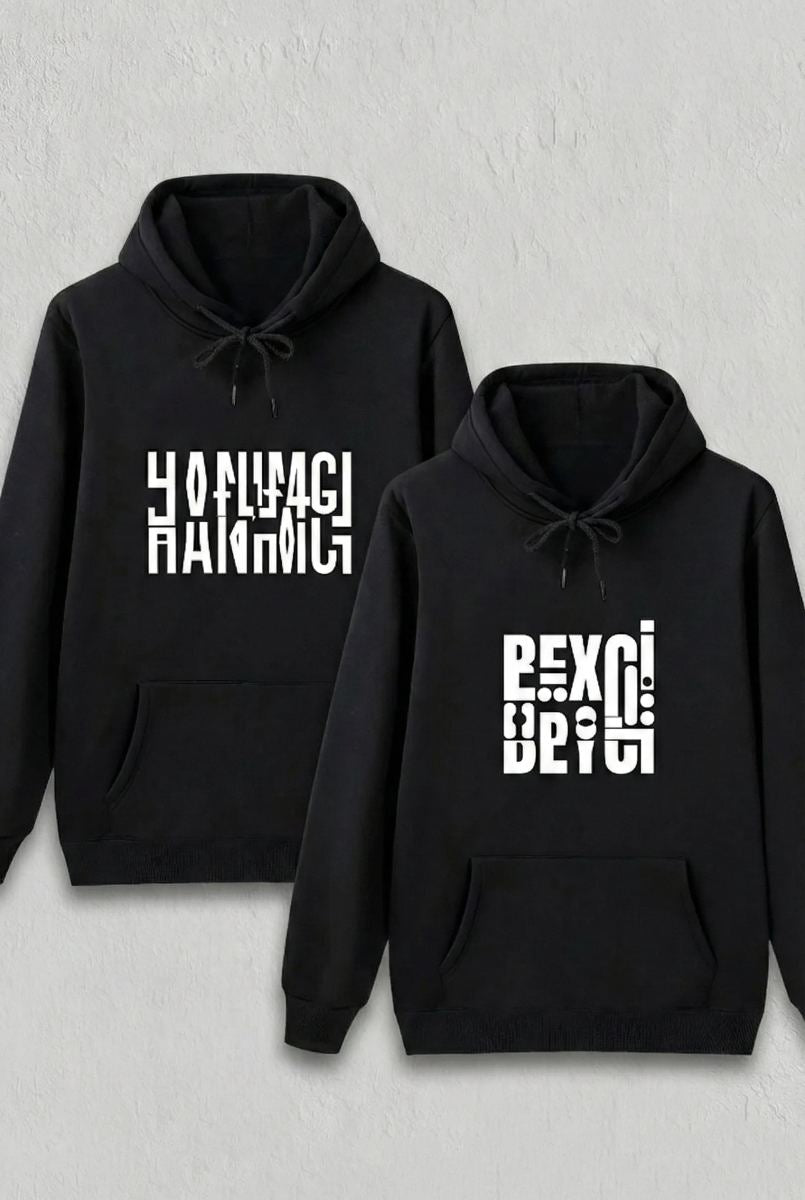 Sevgililer Günü Beyci Hediye Baskılı Oversize Kapüşonlu Sweatshirt - Siyah