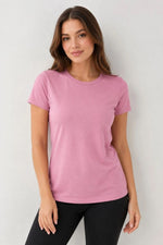 Kadın Basic Bisiklet Yaka Yazlık Slim fit T-Shirt - Pudra Pembe & Turuncu
