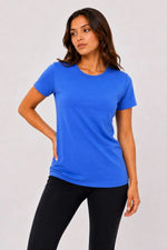 Kadın Basic Bisiklet Yaka Yazlık Slim fit T-Shirt - Mavi & Hardal Sarısı