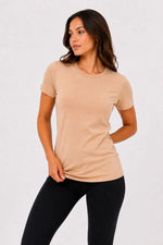 Kadın 3’lü Kısa Kollu Bisiklet Yaka Basic Slim Fit T-Shirt - Kırmızı - Turuncu - Bej