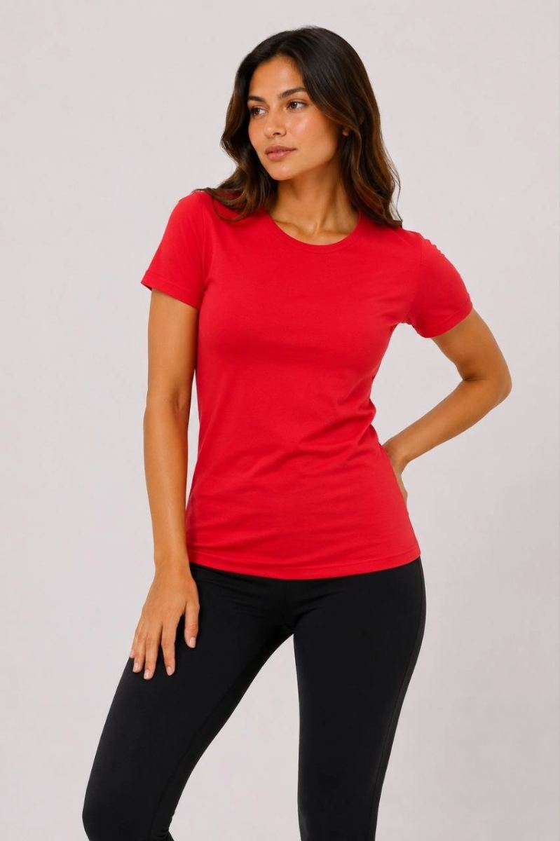 Kadın 3’lü Kısa Kollu Bisiklet Yaka Basic Slim Fit T-Shirt - Kırmızı - Turuncu - Bej