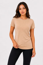 Kadın 3’lü Kısa Kollu Bisiklet Yaka Basic Slim Fit T-Shirt - Pudra Pembe - Mor - Bej