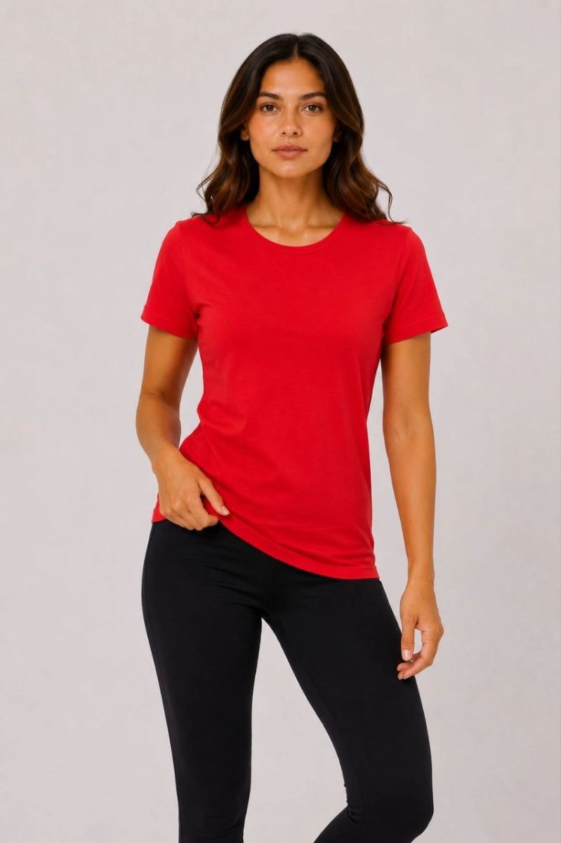 Kadın 3’lü Kısa Kollu Bisiklet Yaka Basic Slim Fit T-Shirt - Kırmızı - Mavi - Turuncu