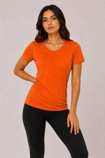 Kadın 3’lü Kısa Kollu Bisiklet Yaka Basic Slim Fit T-Shirt - Kırmızı - Mavi - Turuncu