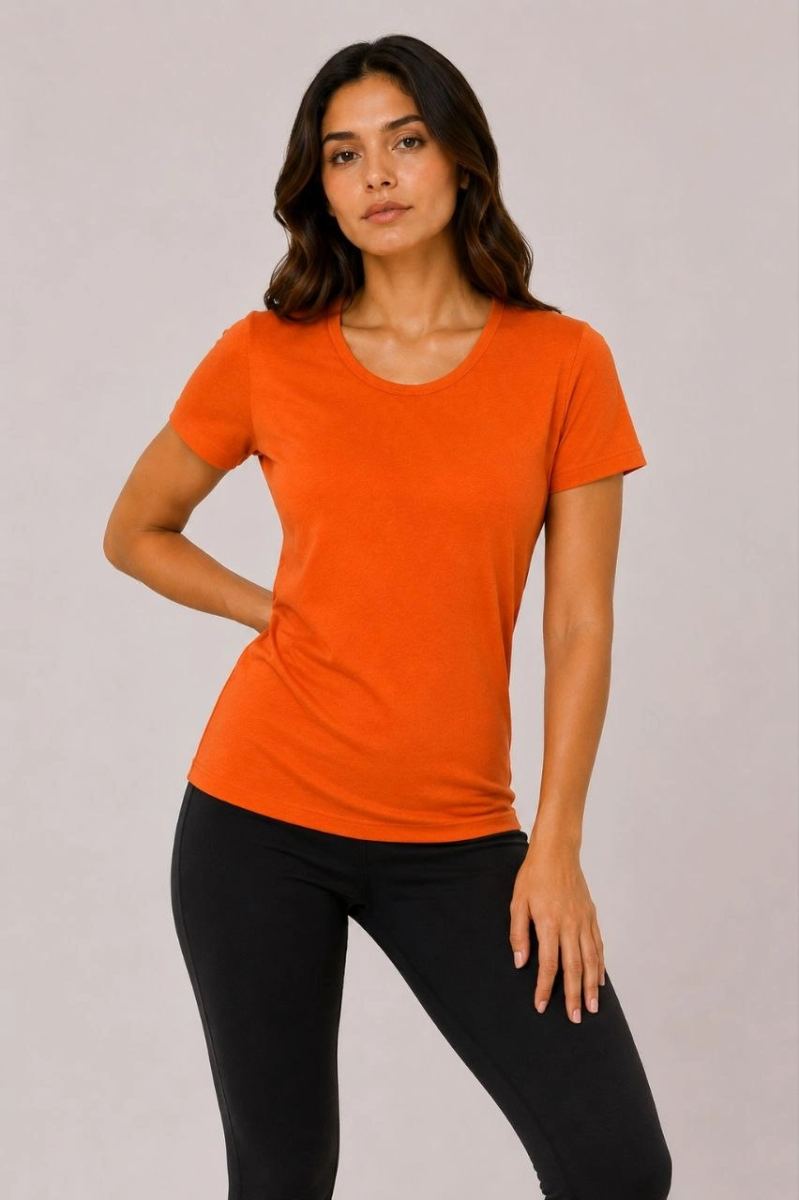 Kadın 3’lü Kısa Kollu Bisiklet Yaka Basic Slim Fit T-Shirt - Kırmızı - Mavi - Turuncu