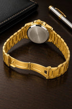 Erkek Gold Renk Metal Kordon Analog Kol Saati Beyaz Kadran Takvim Göstergeli
