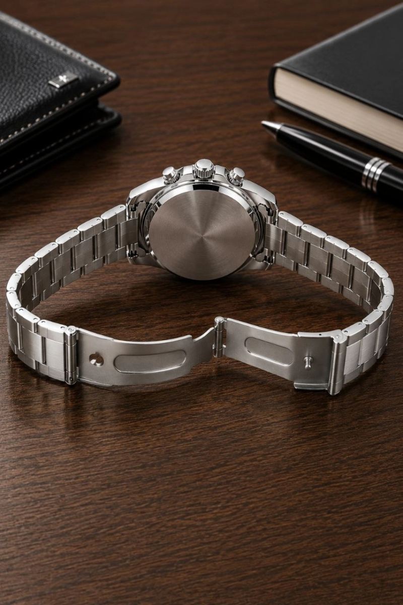 Erkek Gümüş Renk Metal Kordon Analog Kol Saati 24 Saat Takvim Göstergeli Gri Kadran - Gümüş
