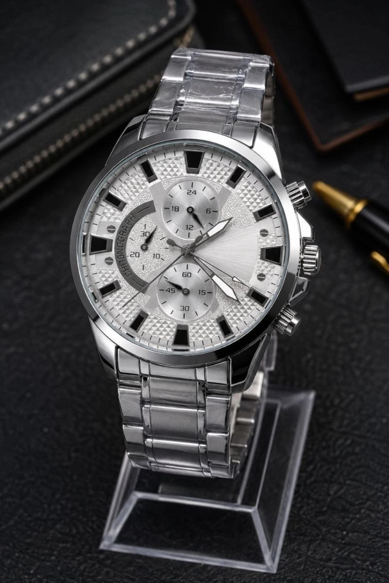 Erkek Gümüş Renk Metal Kordon Analog Kol Saati 24 Saat Takvim Göstergeli Gri Kadran - Gümüş