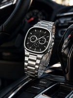 Erkek Gümüş Renk Metal Kordon Analog Kol Saati Siyah Kadran Takvim Göstergeli - Gümüş