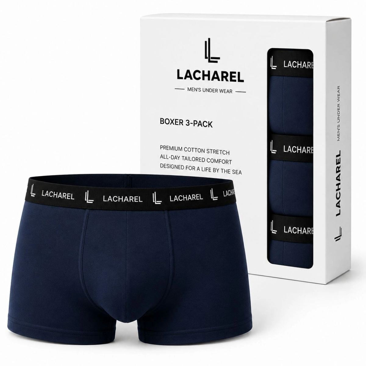 Erkek Likralı Pamuklu Nefes Alan Penye Boxer3'Lü Paket - Siyah & Gri & Lacivert