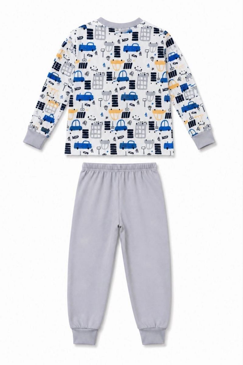 Erkek Çocuk Premium Penye Uzun Kollu Desenli Pijama Takımı 2-11 Yaş - Gri