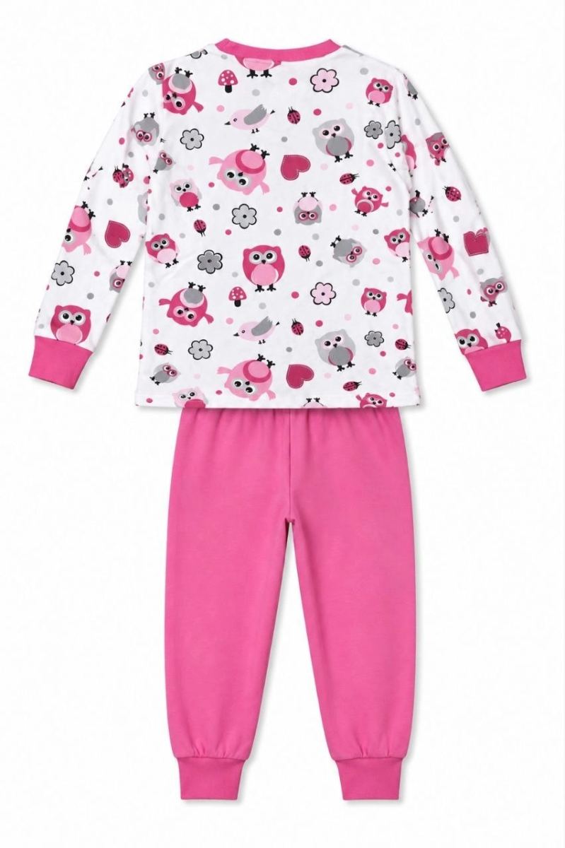 Kız Çocuk Premium Penye Baykuş Desenli Uzun Kollu Pijama Takımı 2-11 Yaş - Pembe