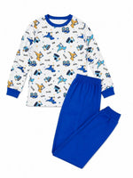 Erkek Çocuk Premium Penye Dinozor Desenli Uzun Kollu Pijama Takımı 2-11 Yaş - Mavi