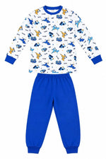 Erkek Çocuk Premium Penye Dinozor Desenli Uzun Kollu Pijama Takımı 2-11 Yaş - Mavi