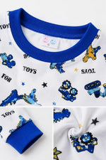 Erkek Çocuk Premium Penye Dinozor Desenli Uzun Kollu Pijama Takımı 2-11 Yaş - Mavi