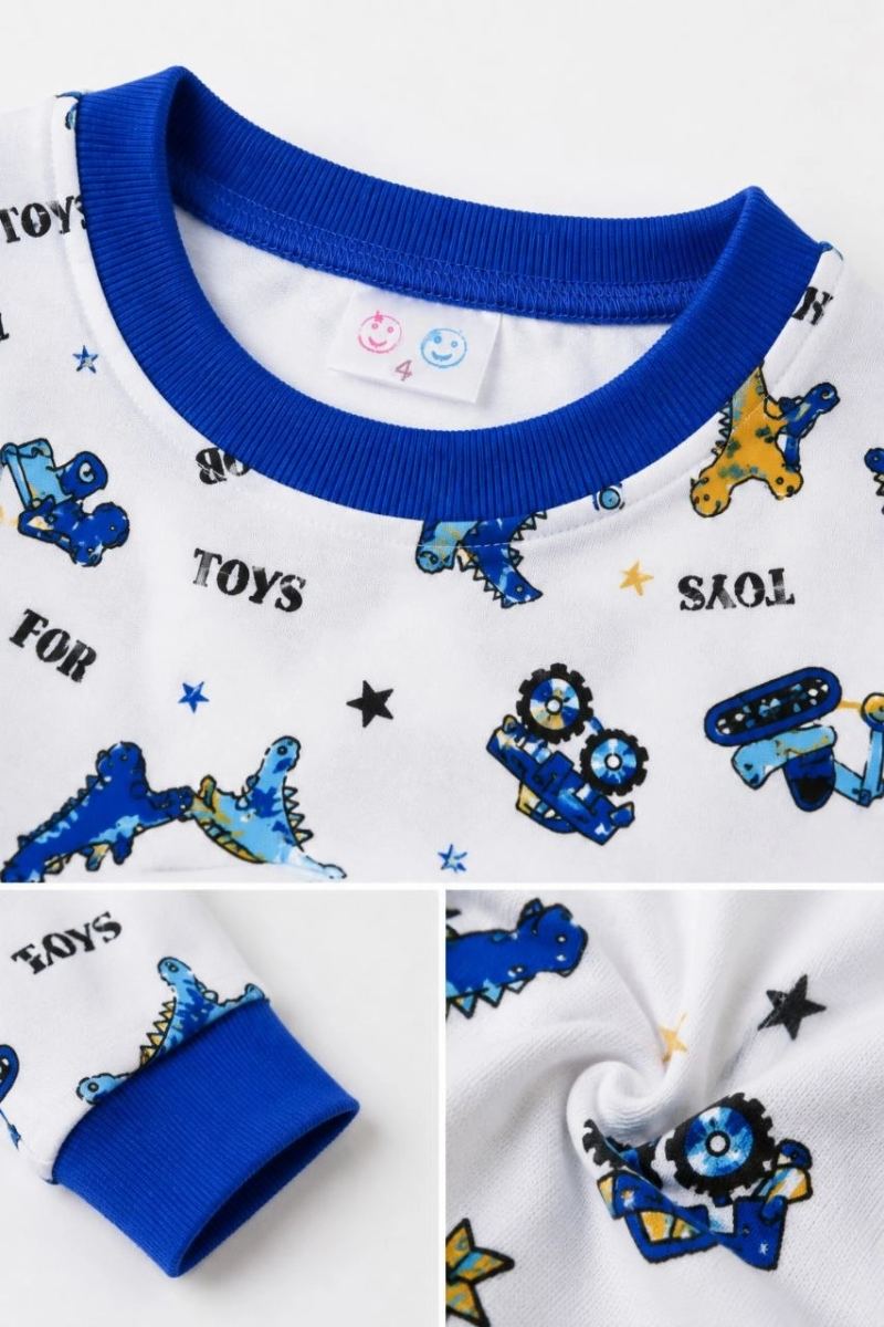 Erkek Çocuk Premium Penye Dinozor Desenli Uzun Kollu Pijama Takımı 2-11 Yaş - Mavi