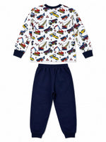 Erkek Çocuk Premium Penye İş Makinesi Desenli Uzun Kollu Pijama Takımı 2-11 Yaş - Lacivert