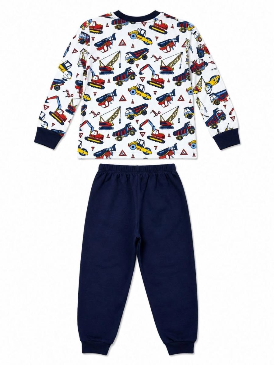 Erkek Çocuk Premium Penye İş Makinesi Desenli Uzun Kollu Pijama Takımı 2-11 Yaş - Lacivert