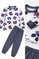Erkek Çocuk Premium Penye Canavar Araba Desenli Uzun Kollu Pijama Takımı 2-11 Yaş - Füme