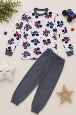 Erkek Çocuk Premium Penye Canavar Araba Desenli Uzun Kollu Pijama Takımı 2-11 Yaş - Füme