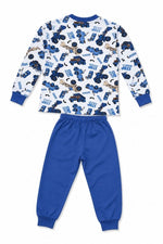 Erkek Çocuk Premium Penye İş Makinesi Desenli Uzun Kollu Pijama Takımı 2-11 Yaş - Mavi