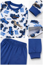 Erkek Çocuk Premium Penye İş Makinesi Desenli Uzun Kollu Pijama Takımı 2-11 Yaş - Mavi