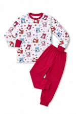 Kız Çocuk Premium Penye Ayıcık Desenli Uzun Kollu Pijama Takımı 2-11 Yaş - Kırmızı
