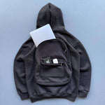 Erkek 3 İplik Şardonlu Tam Fermuarlı Kapüşonlu Arka Çanta Detaylı Sweatshirt - Siyah