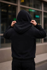 Erkek Maskeli Ninja Model Çift Kapüşonlu 3 İplik Şardonlu Fermuarlı Sweatshirt - Siyah