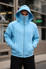 Erkek Maskeli Ninja Model Çift Kapüşonlu 3 İplik Şardonlu Fermuarlı Sweatshirt - Bebek Mavisi