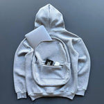 Kadın 3 İplik Şardonlu Tam Fermuarlı Kapüşonlu Arka Çanta Detaylı Sweatshirt - Gri