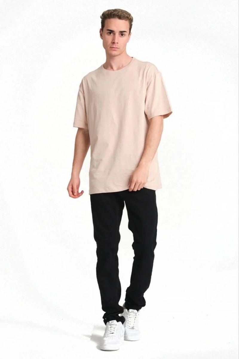 Erkek Düz Penye Tişört Bisiklet Yaka Kısa Kol Regular Fit T-Shirt - Bej