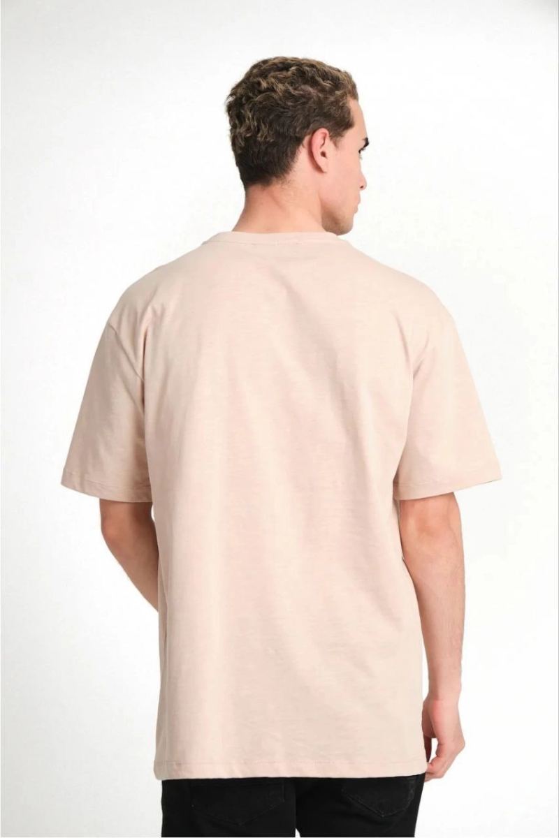 Erkek Düz Penye Tişört Bisiklet Yaka Kısa Kol Regular Fit T-Shirt - Bej