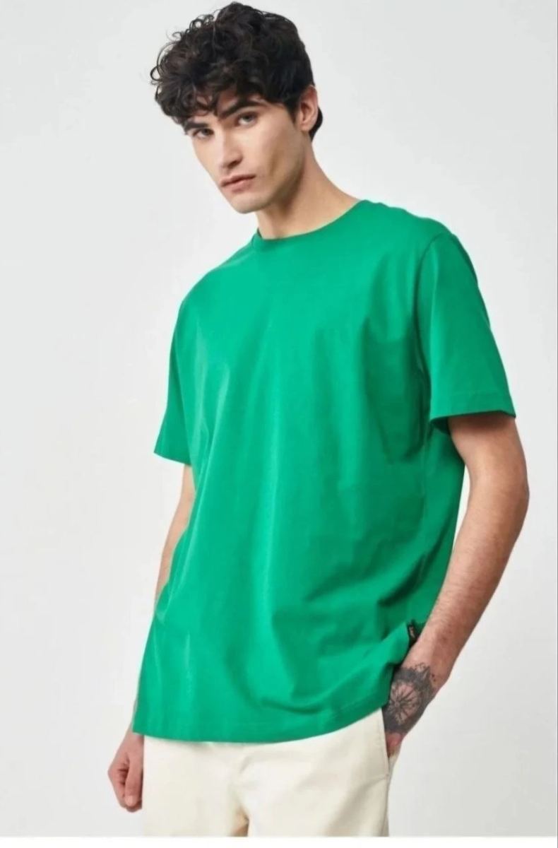 Erkek Düz Penye Tişört Bisiklet Yaka Kısa Kol Regular Fit T-Shirt - Yeşil