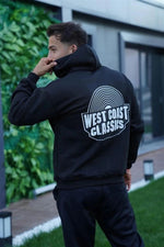 Erkek 3 İplik Pamuklu Kapüşonlu Baskılı Cepli Oversize Sweatshirt Hoodie - Siyah